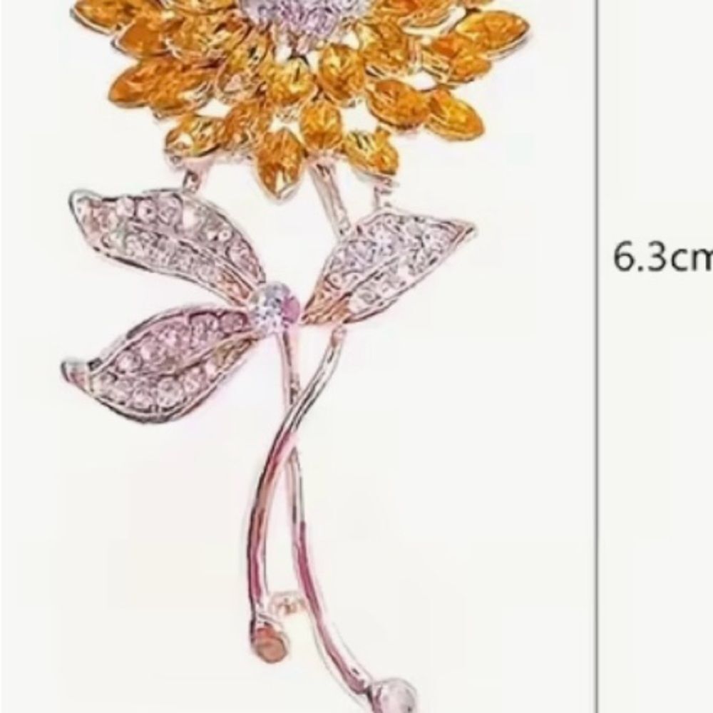 Sunflower Crystal Brooch in Gold and Silver - Picture 6 of 6